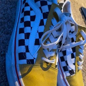 Customized yellow/black/red checkered vans